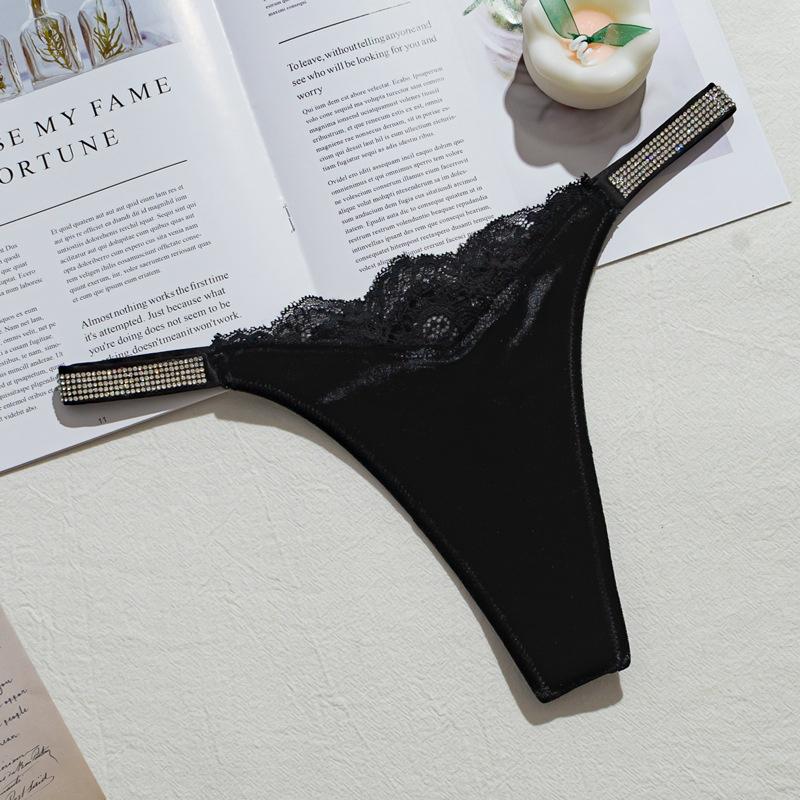 Women Fashion Velvet Low Rise T Back Underpanties Sexy Thongs Women's Panties Rhinestone Lingerie