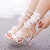 Fish Mouth Strap High Heels Sandalias De Mujer White Flower Banquet Wedding Dress Dress Shoes Designer Slides Zapatos De Mujer