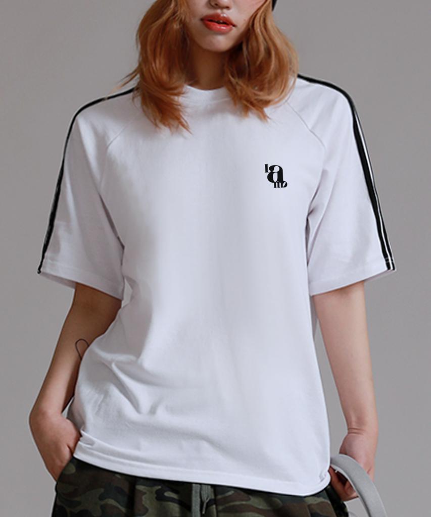 LIKE THE MOST Track Raglan Oversized Short Sleeve T-Shirt_White