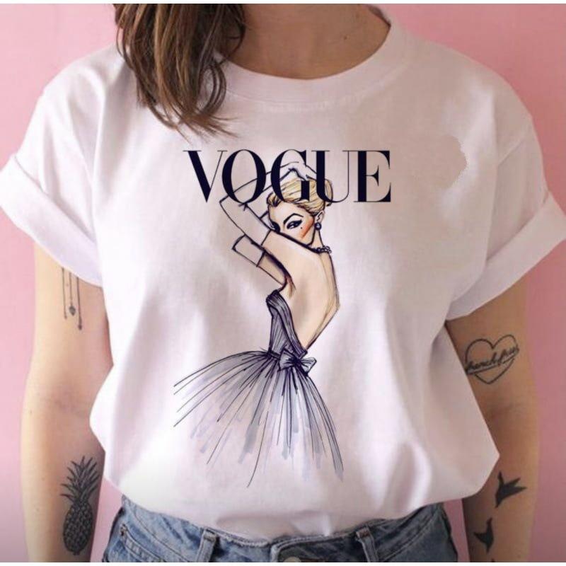 Vogue Fashion Girl, женский модный топ с коротким рукавом и принтом