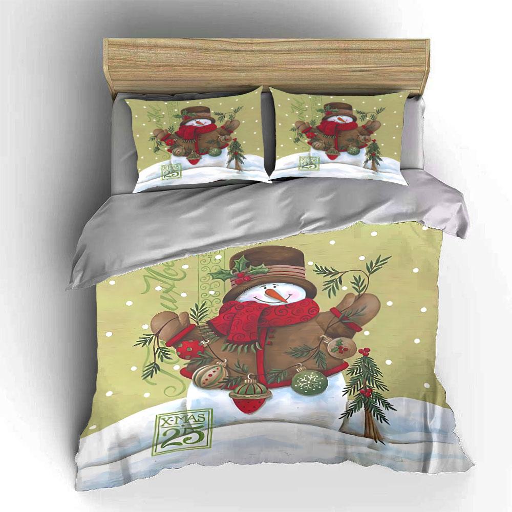 Festive Snowman with Ornaments Bedding Duvet Cover Set Duvet Cover Pillowcases  (1*Duvet Cover 2*Pillowcases, without duvet insert)