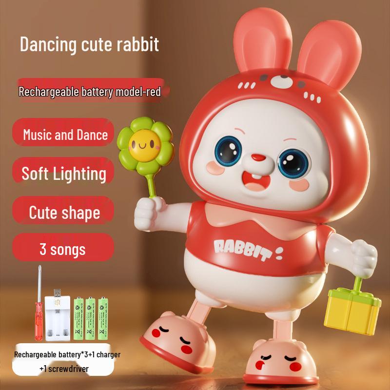 Электрическая танцующая игрушка-кролик для малышей: Побуждает к подъему, перекатыванию, ползанию со звуком и движением