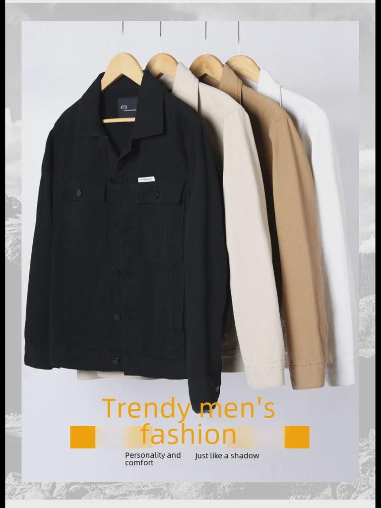 Мужская черная джинсовая куртка - повседневная рабочая одежда на весну и осень