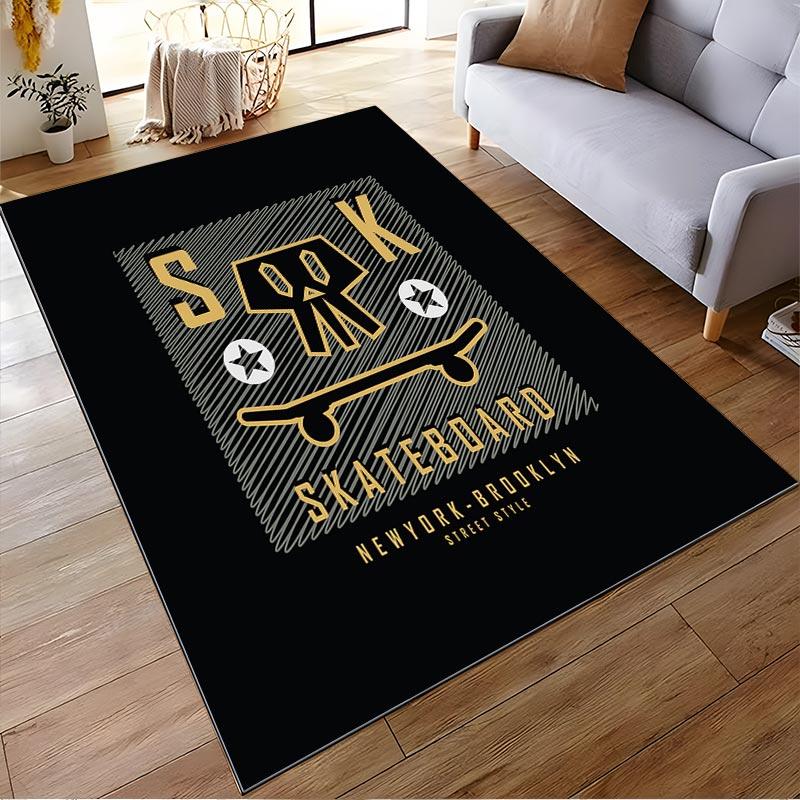 Skateboard Themed Carpet with Skull Design for Urban Style Decor Suitable for use as an anti-slip for living room bedroom sofas