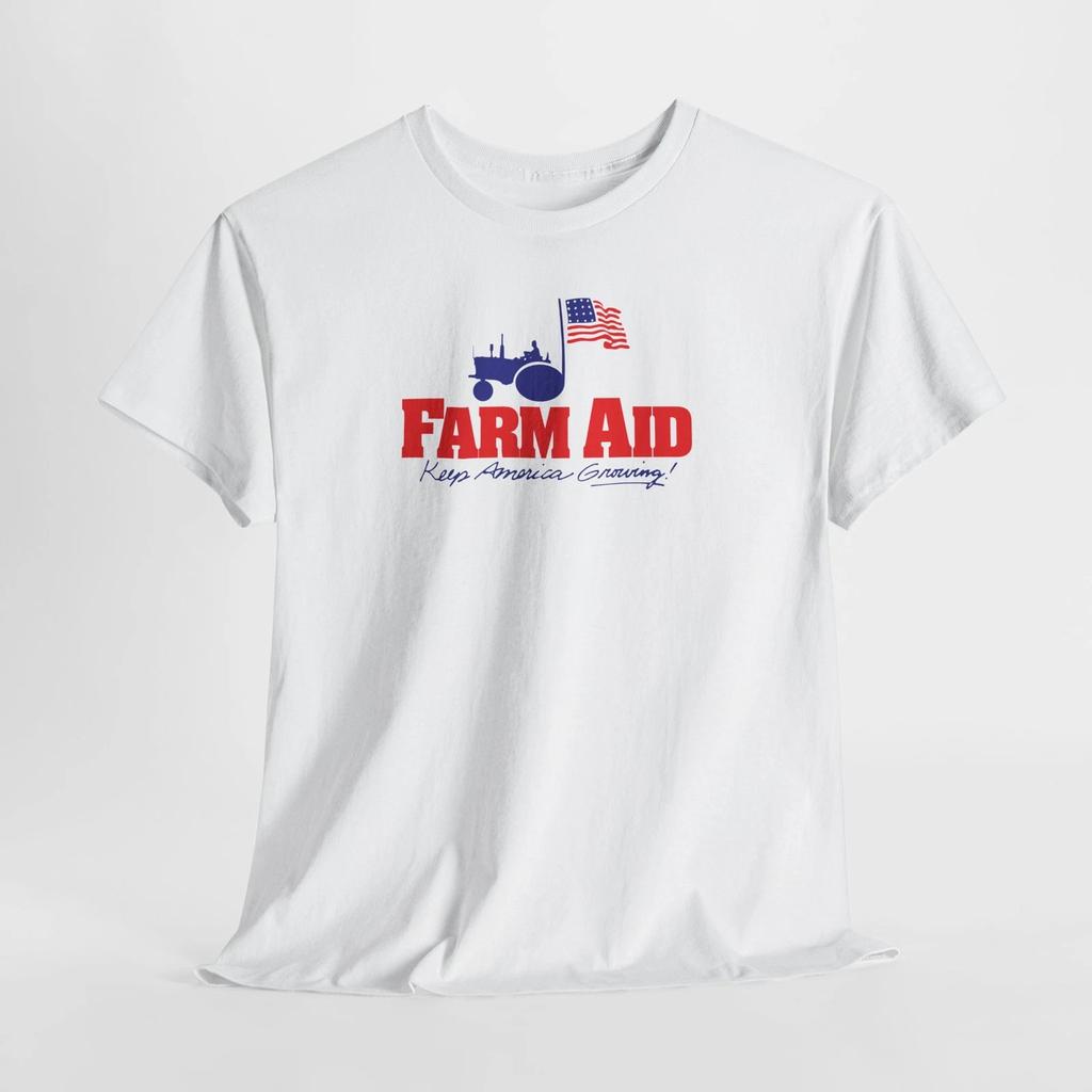 1985 Тема Farm_Aid Унисекс Футболка из плотного хлопка, Футболка для сельского хозяйства, Поддерживай местное