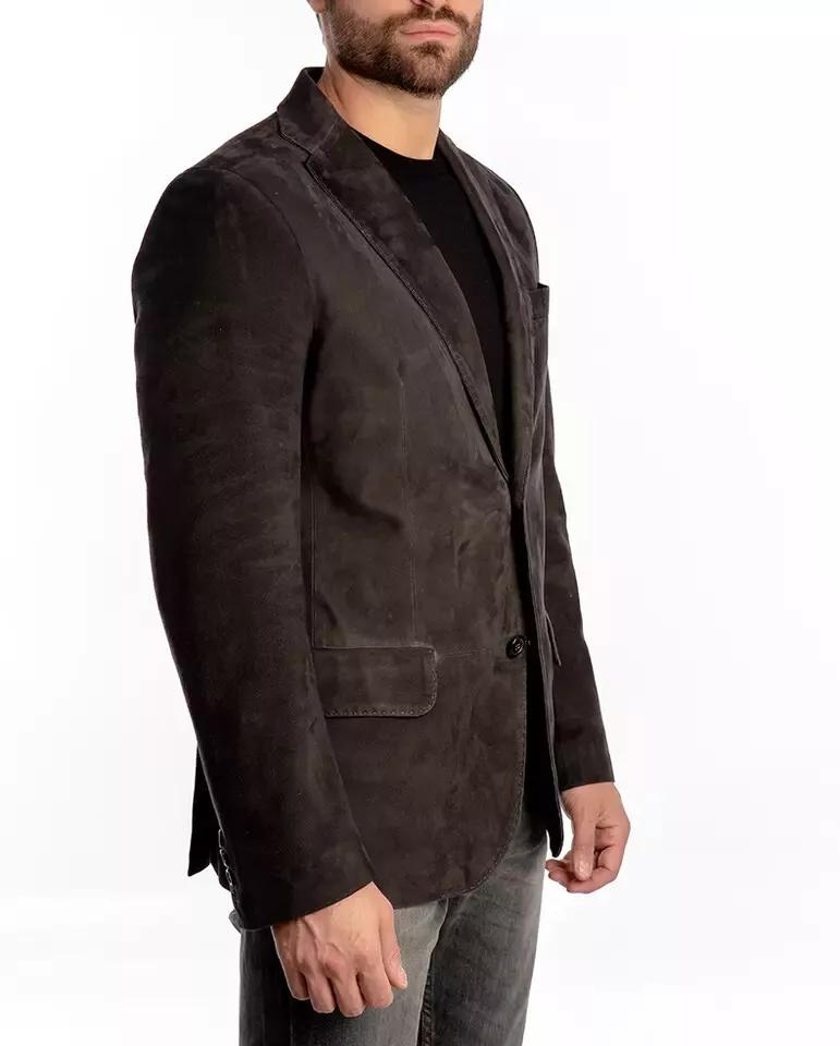 Стильный формальный темно-коричневый кожаный пиджак мужской пиджак из чистой замши пальто ручной работы