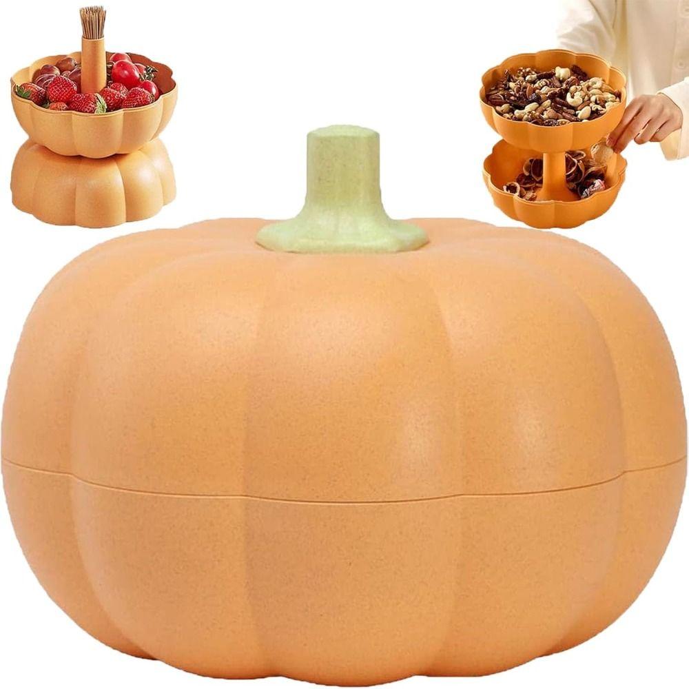 Dustproof Candy Snack Tray Double Layer Divided Serving Tray with Lid Pumpkin Snack Holder Women
