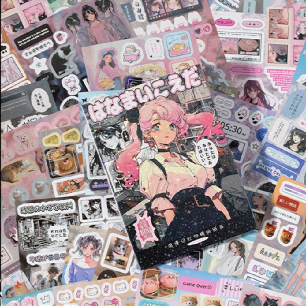 45Sheets Y2K Style Japanese Comic Stickers Coated Paper Unique Designs Stationery Stickers Diy Decor Water-Resistant