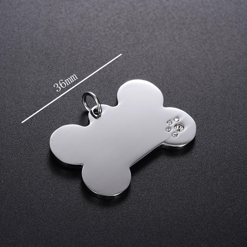 Stainless Steel Dog Tag, Titanium Steel Army Tag, Paw Print Inlaid With Diamond Bone, Metal Pet Tag Lettering