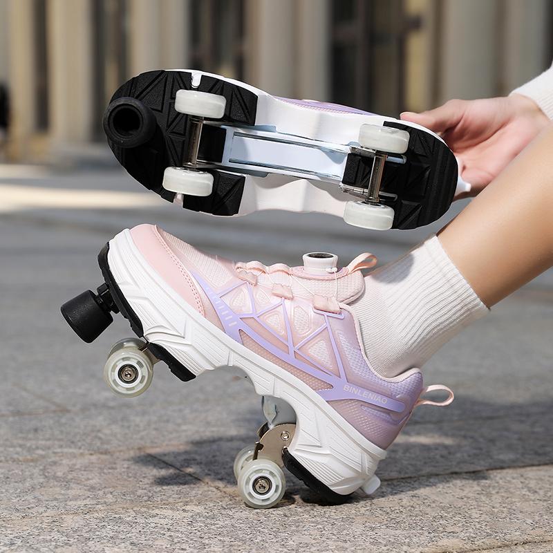 Детская/Мужская трансформируемая обувь для ходьбы на четырех колесах Мужские/Женские роликовые коньки Детские коньки Спортивная обувь для мальчиков/девочек