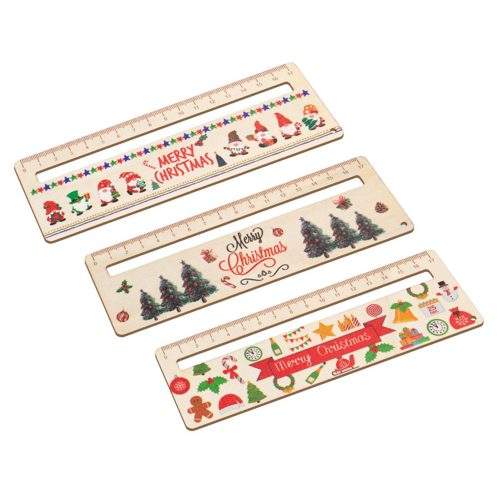 1 Piece Cute Cartoon Wood Straight Ruler Kawaii Tools Stationery Cartoon Drawing Christmas Gift Office School Measuring