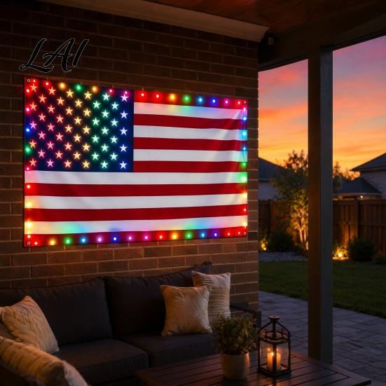 Durable Outdoor LED Flag American Light 3x5 FT Weatherproof Patriotic with Multi-Color Bright Lights for 4th of July Memorial Day Veterans