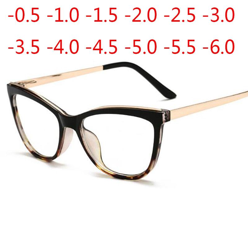 Diopter 0 -0.5 -0.75 -1.0 -1.5 -2.0 -3.0 To -8.0 Myopia Glasses Anti Blue Light Cat Eye Big Frame Prescription Eyewear