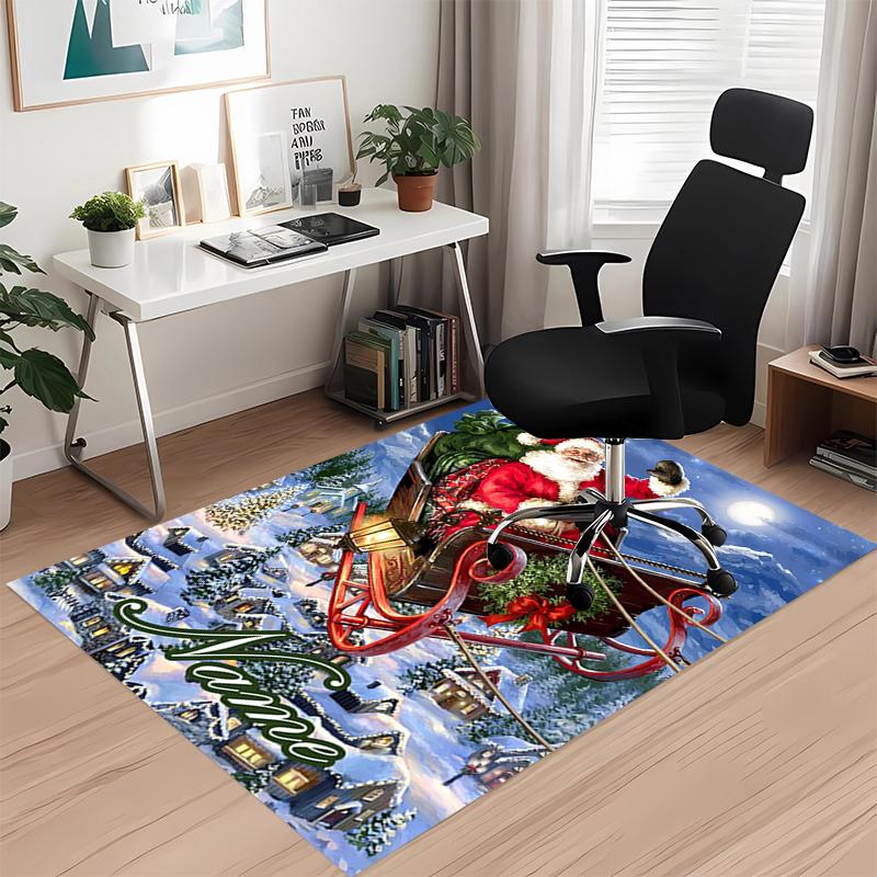 Custom Name Christmas Santa Claus Printed Carpet, for Office Chair Living Room Bedroom Kitchen Room Decor Gifts.