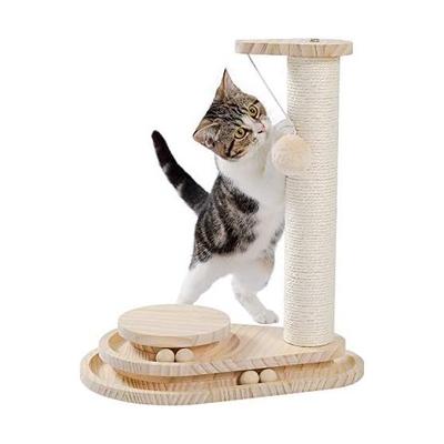 PAWZ Игрушка для кошек на дороге, Деревянная, Для самостоятельной игры, Когтеточка-столбик, Вращающийся мяч из натурального сизаля для кошек, Обучающая игрушка с помпоном, Натуральная безопасная