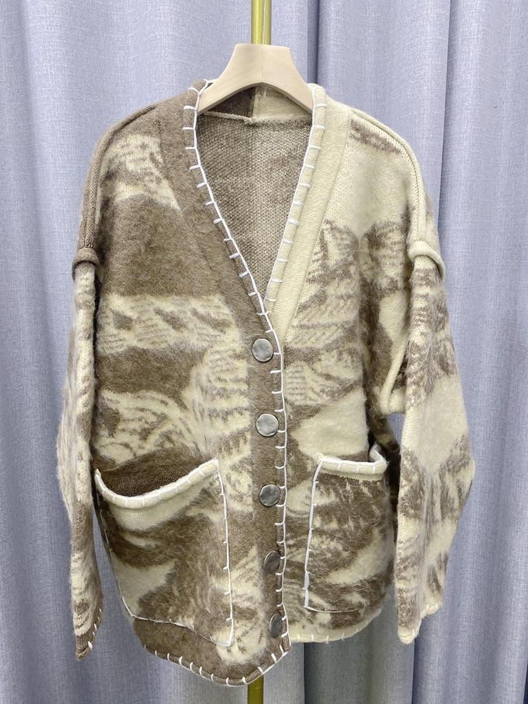 Australian Retro Totem Ethnic Style Knitted Cardigan - Autumn/Winter High-End Mid-Length Loose Coat