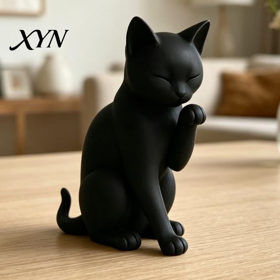 Элегантная Черная Модель Кошки, Миниатюрное Украшение Формы, Матовая 3D-печатная Фигурка, Декоративная для Рабочего Стола, Прихожей, Спальни, Маленькое Украшение