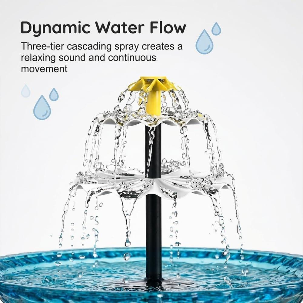 Solar waterfall hanging bird bath fountain, outdoor bird bath with solar pump and glass bowl