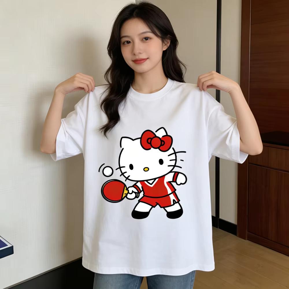 2026 новый летний милый графический топ HelloKitty повседневный хлопковый топ с коротким рукавом для женщин и девочек Каваи мультяшный принт Streetwear