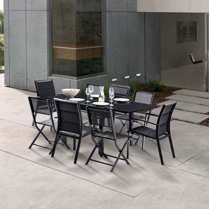 Garden Furniture Set Modulo T 4 / 8 + F 4 + C 4 Full Glass Black Wilsa Garden