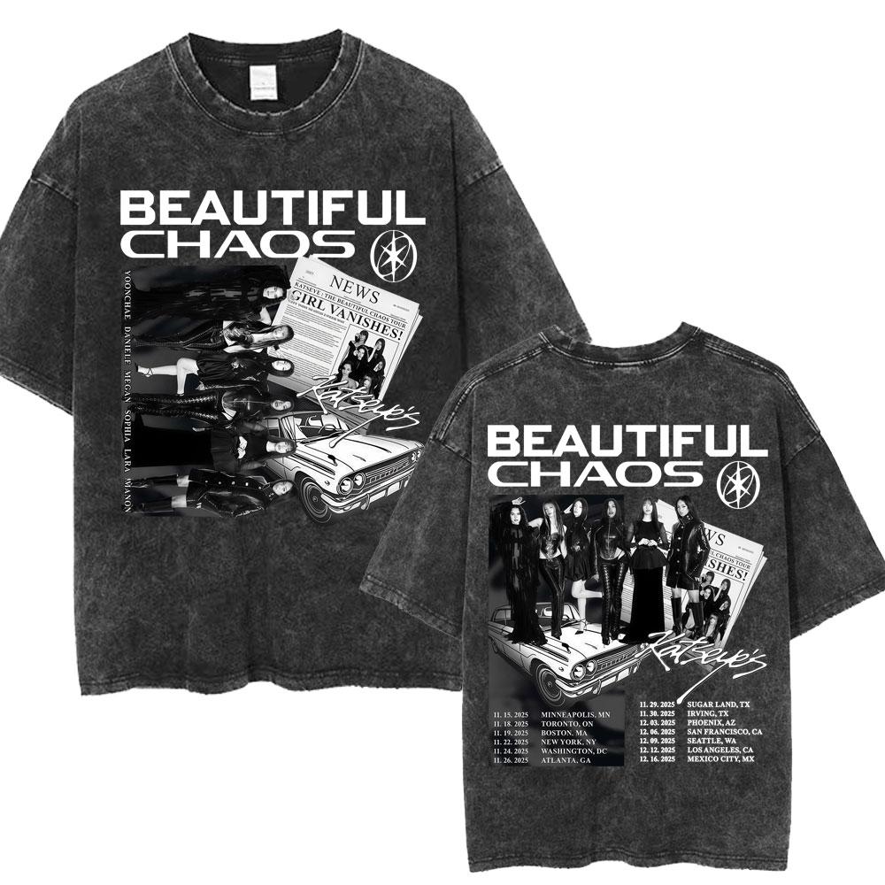 Kpop Katseye Graphic Washed T Shirt Fashion Vintage Men Women Korean Hip Hop Tshirt Loose Cotton Casual Tshirt Streetwear