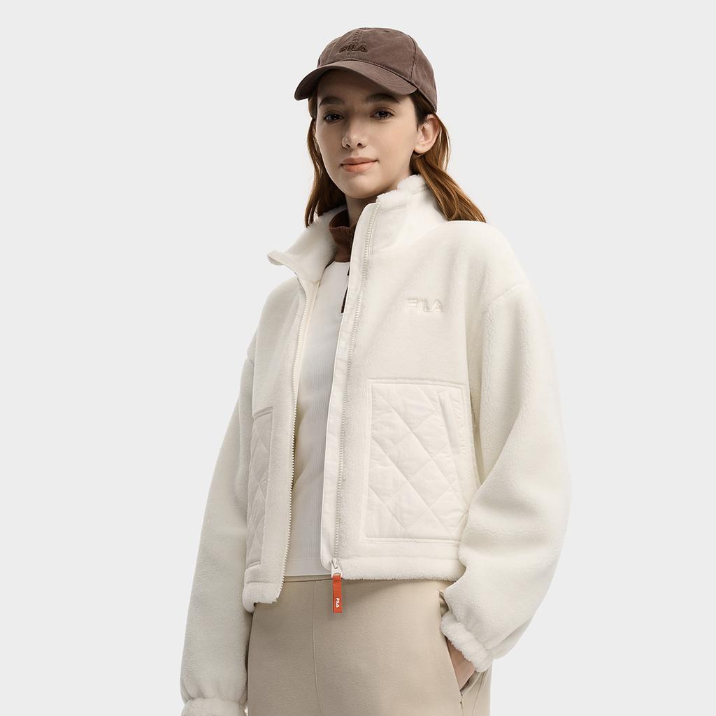 Fila Оригинальная Мода Классический Ретро Универсальный Повседневный Теплый Удобный Жакет из Овчины Женская верхняя одежда Облачно-Белый F11W549506FIV