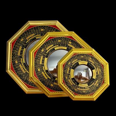 Подвеска-компас Багуа в золотой оправе с выпуклыми и вогнутыми зеркалами — дизайн ручной работы Luojin