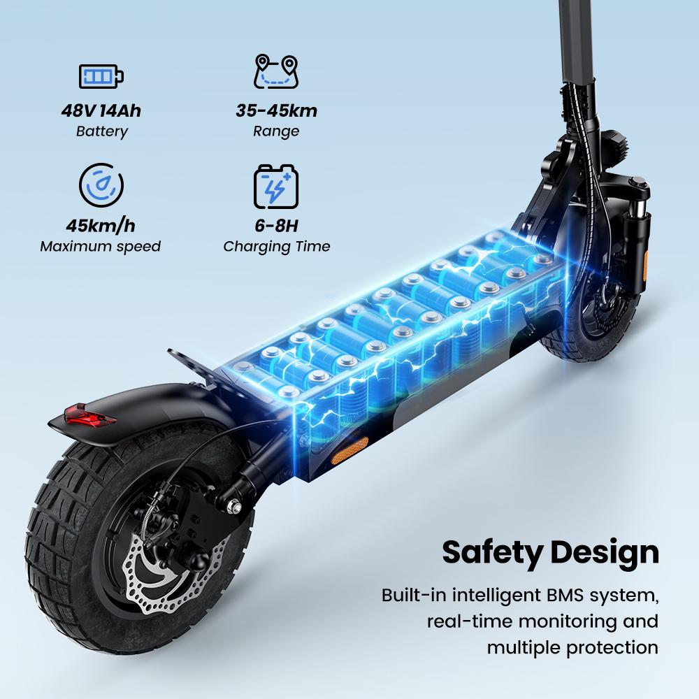 iScooter W9 Electric Scooter 1000W Motor, 48V 14Ah Battery, 10" Tire,  35-45KM Range E-Scooter