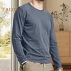 Мужской осенне-весенний топ с круглым вырезом и длинными рукавами, однотонный облегающий тонкий пуловер, футболка, повседневная спортивная домашняя одежда