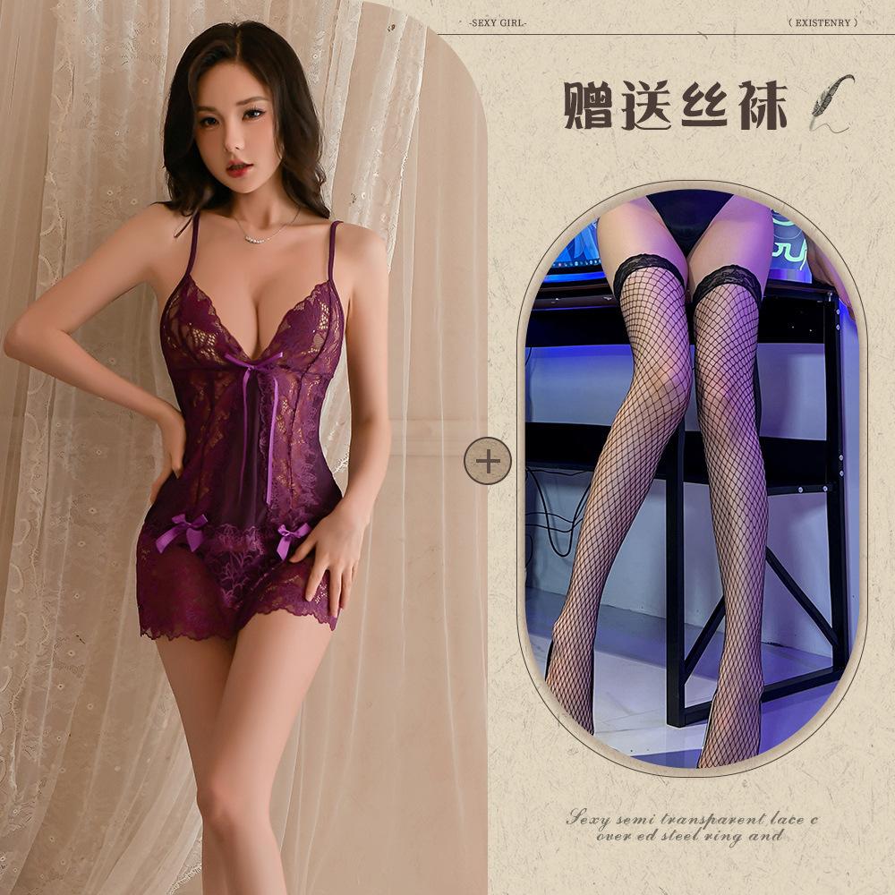 Sexy lingerie set Sexy transparent lace uniform Seduction Cosplay see-through outfit
