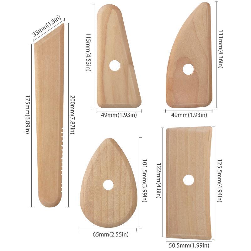 Handmade 5-Piece Wooden Pottery Sculpture Tools Set