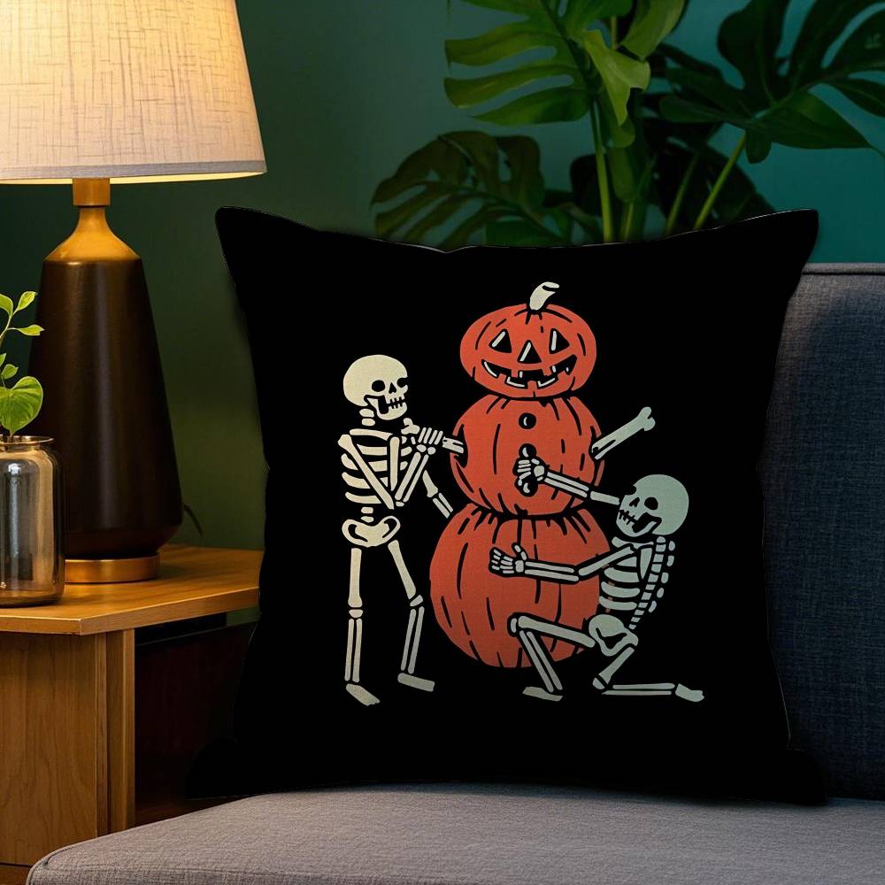 Halloween Pumpkin Skull Pillow Case Plush Fabric Soft Double Sided Print Home Sofa High Quality Cushion Cover Throw
