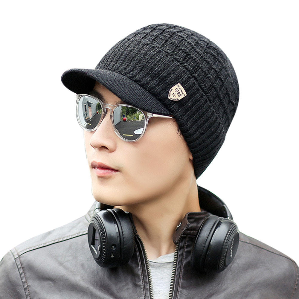 Мужская теплая мешковатая вязаная крючком зимняя шерстяная вязаная лыжная шапка