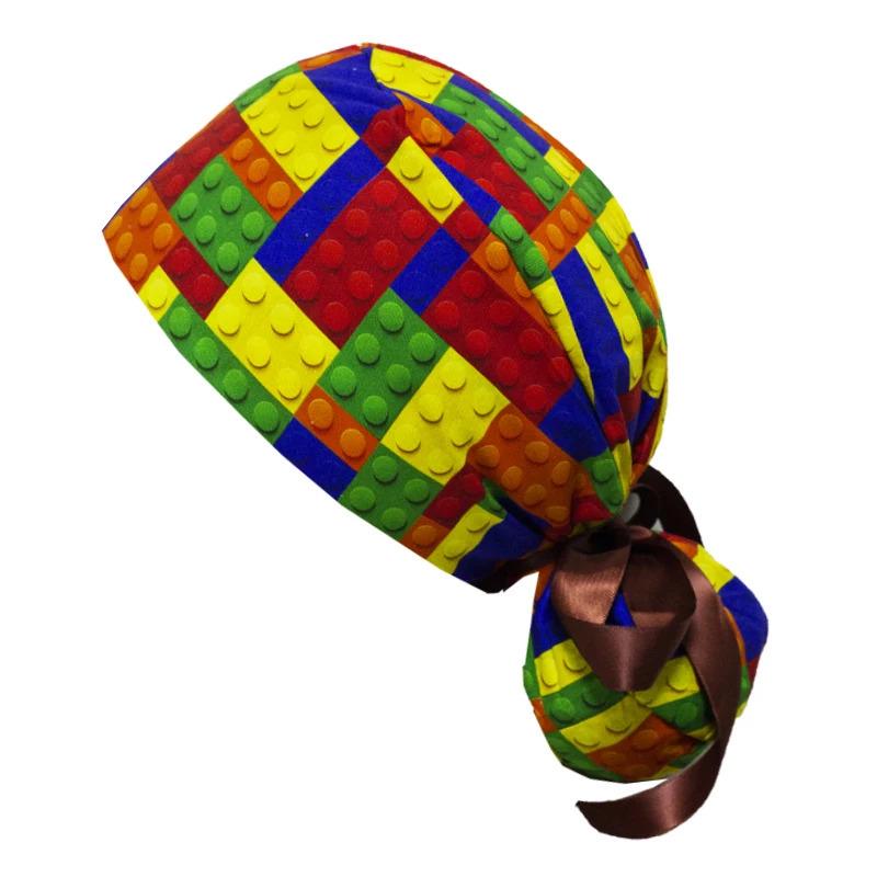 Хлопчатобумажный колпак с мультяшным принтом и сборками для женщин-врачей и медсестер