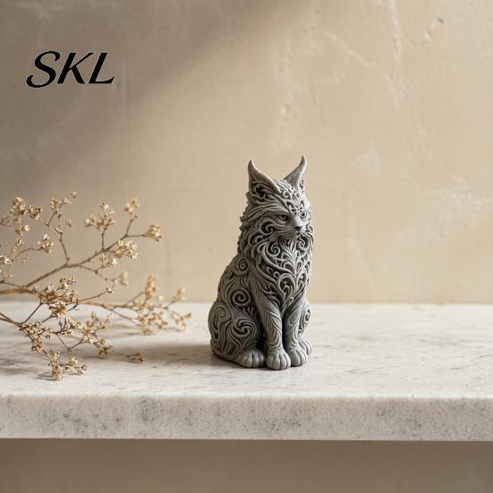 Modern Cat Desktop Accessory 3D Printed Maine Ornaments, Figurine for Table Decor, Cool Non-tip Ornament Sculpture with Intricate Details, Gifts