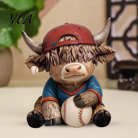 Collectible Calf Sculpture 2Pcs Baseball Bull Figurines, Creative Resin Animal Statue for Desk Shelf, Decorative Figurine Home Office Decor,