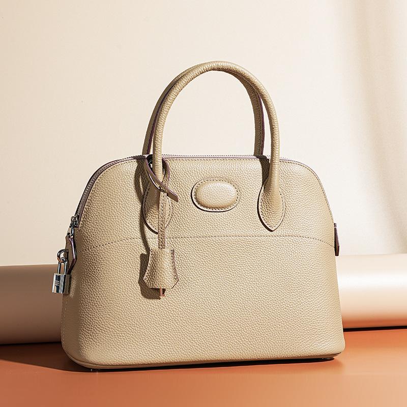 New Leather Fashionable Versatile Shoulder Bag, Original First-layer Cowhide Large-capacity High-end Portable Shell Bag for Women