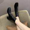Fashion Stylish Square Heel Single Boots Women's Square Toe Rear Zip Anti-Slip Wear-Resistant Block Heel Short Boots