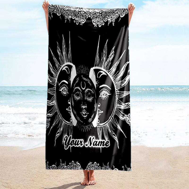 1PC Custom Name Triple Moon Meditation Beach Towel Highly Absorbent And Sand-Resistant Towel for Swimming, Pool, Yoga, And Travel Lightweight
