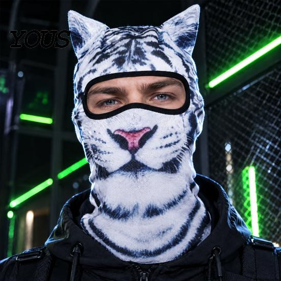 Full Face Mask 3D Animal Ears Balaclava, Cat Dog Snow Leopard for Cosplay Halloween, Cover Outdoor Cycling Skiing Print