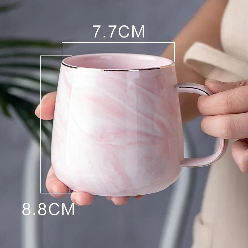 400ml Vintage Ceramic Coffee Cup Nordic Style Gold Rim Breakfast Oatmeal Milk Mug Marble Pattern Creative Teacup Couple Drinking