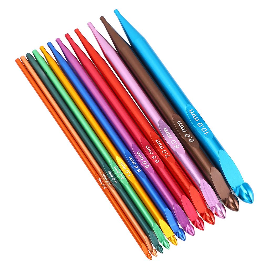 Набор из 12 тунисских крючков для вязания, цветные сменные алюминиевые крючки из нержавеющей стали