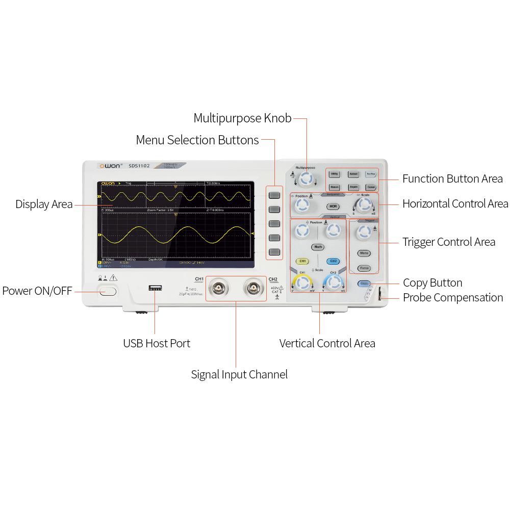 Owon SDS1102 Oscilloscope Oscillometer Digital Storage Oscilloscope 2CH 100MHz 1GS s 7 inch LCD Display