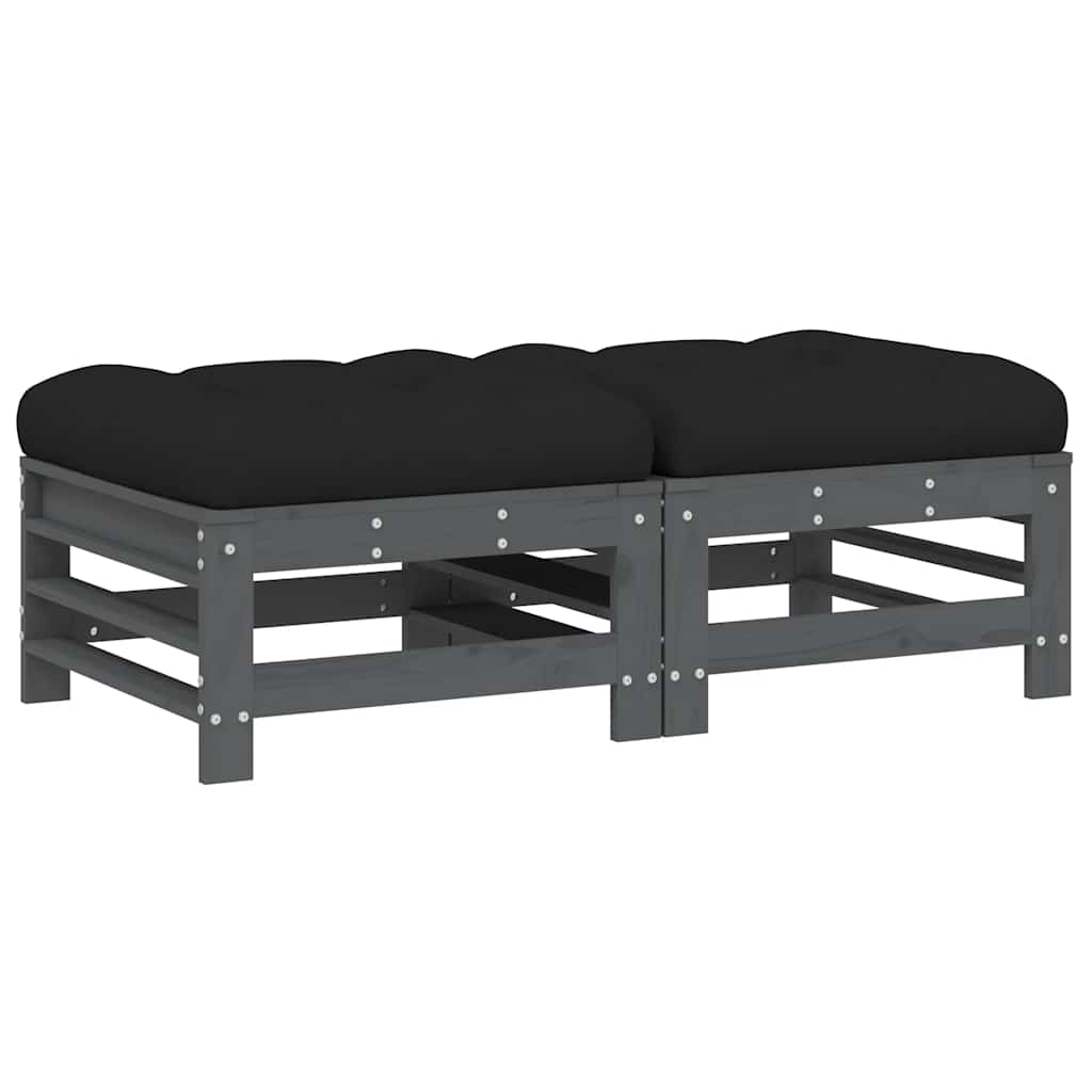 Garden Stool with Cushions 2 pcs Grey Solid Pine Wood