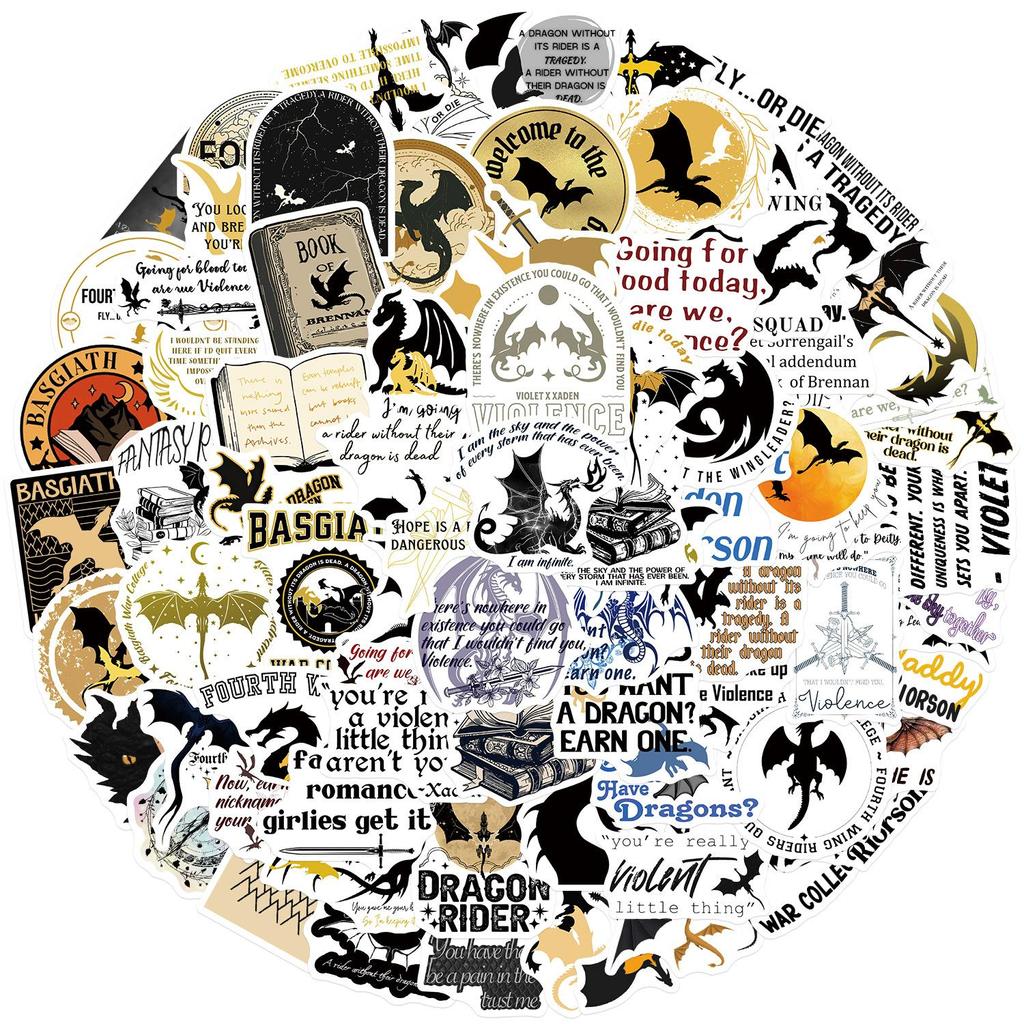 100Pcs Fantasy Fourth Wing Novel Cartoon Sticker DIY Bike Travel Luggage Laptop Graffiti Waterproof Joke Sticker Gift