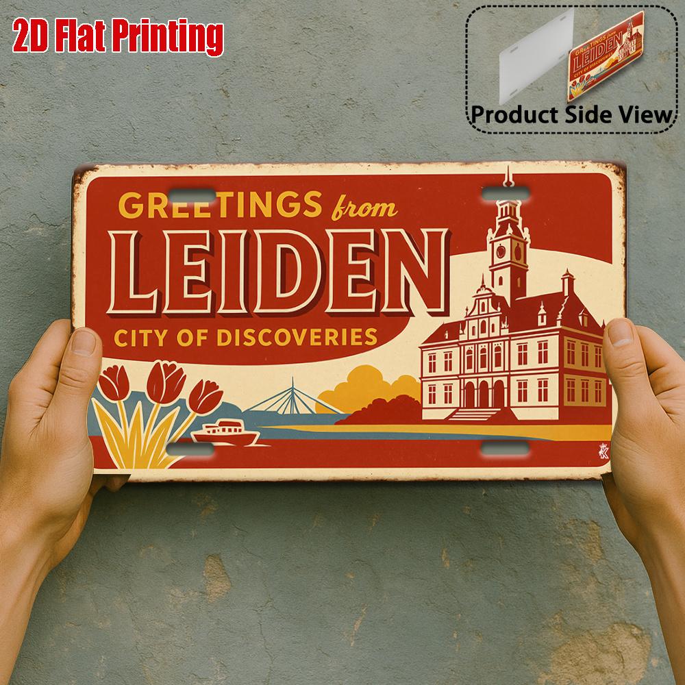 D Flatpc Vintage Metal Sign Outdoor Plaque Wall Decor xcm Leiden Cityscape Exploration Aluminum Sign Suitable