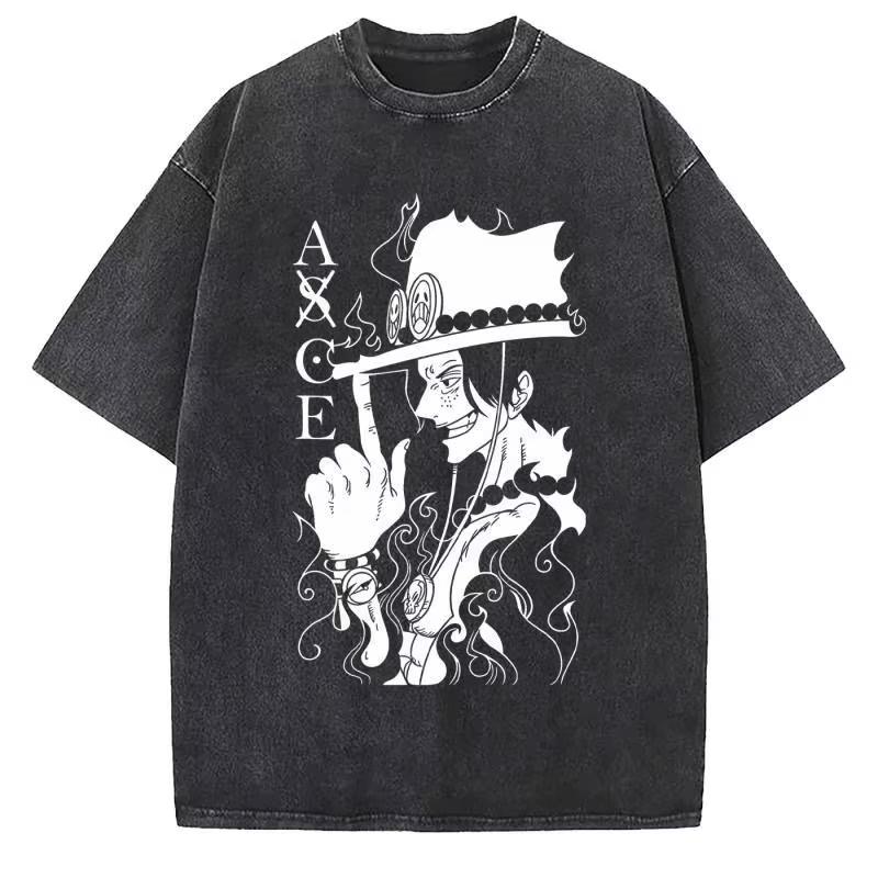 Anime One Piece Washed Tshirt Men Unisex Streetwear cotton Short Sleeved Graphic Tee Summer new Harajuku Casual Top