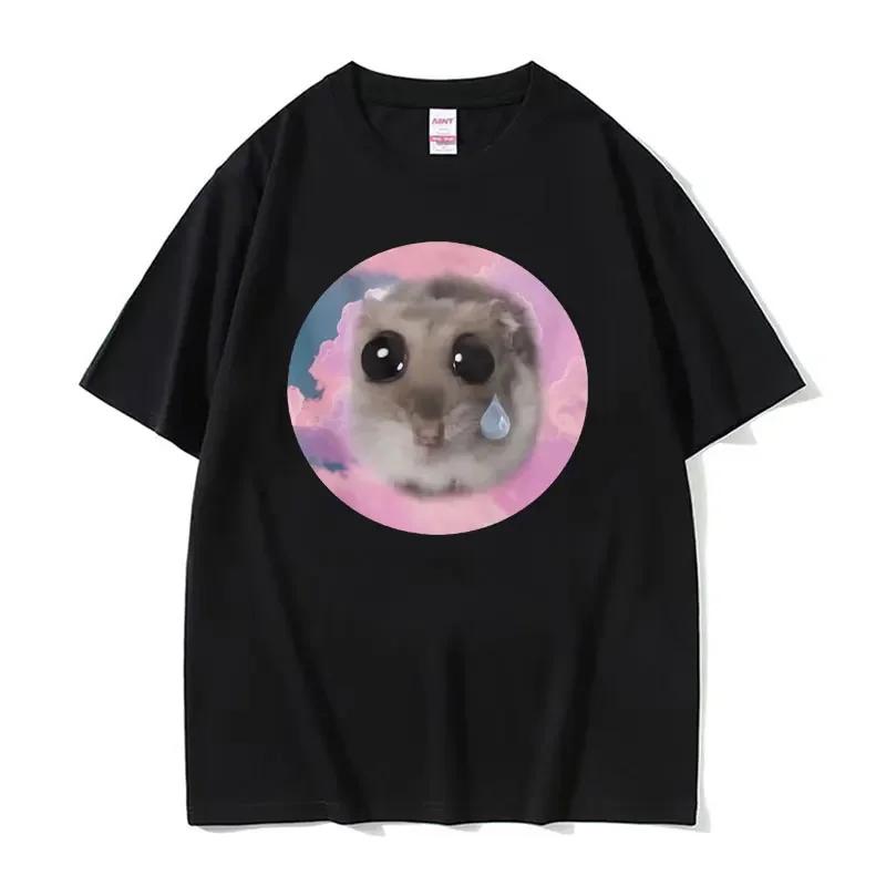 Funny Sad Hamster Meme Cry BiG Eye Cute Mouse T Shirt Women Fashion Kawaii Clothes Tshirts Women Tshirt