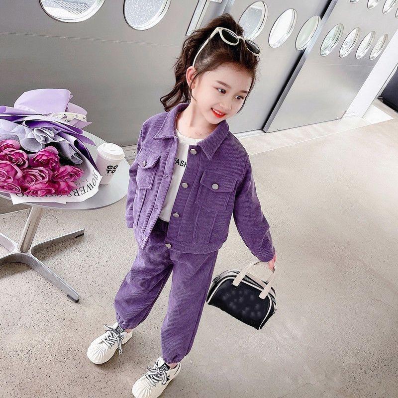 Girls' Suit Spring and Autumn Children's Casual Baby Corduroy Two-piece Suit
