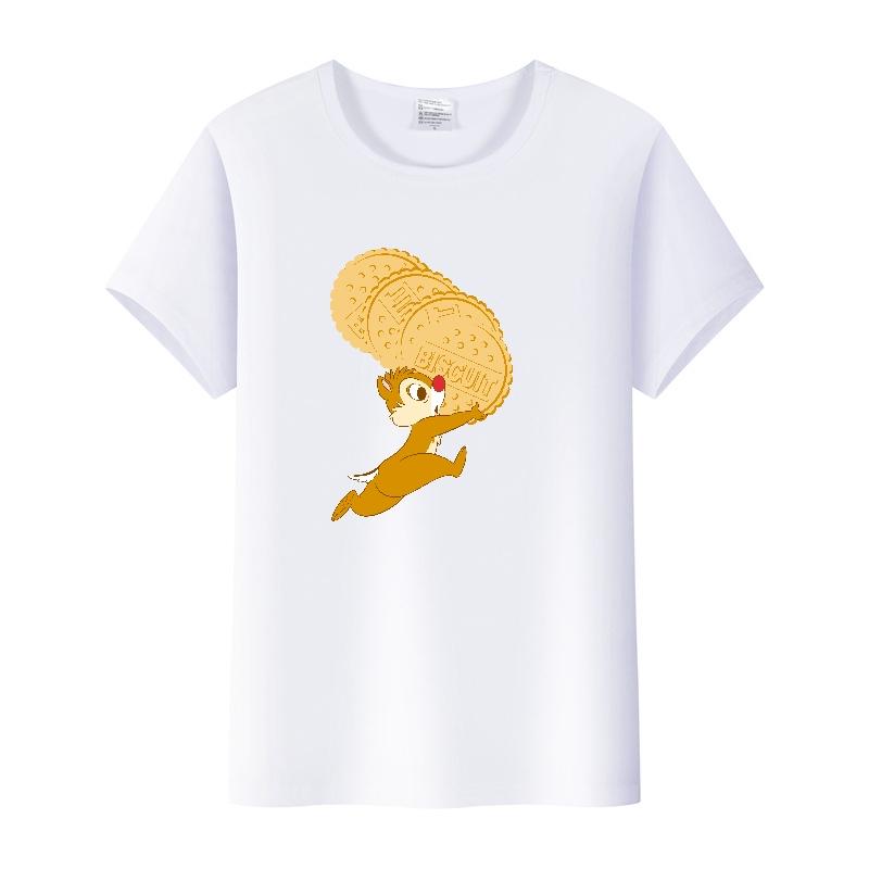 Kawaii Unisex Cartoon Chip 'n' Dale Graphic T-shirt Summer Blouses White Tees Clothes Y2K Tshirt Plus Size Tops